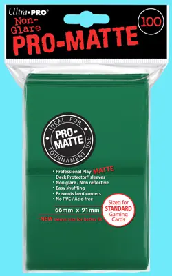 100 ULTRA PRO GREEN PRO-MATTE STANDARD DECK PROTECTORS Card Sleeves mtg ccg - Image 1