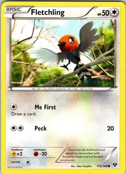 Pokemon TCG Fletchling XY Base Set 113/146 Regular Common Card NM - Image 1