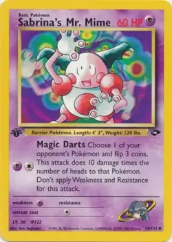 Pokemon Card - Gym Challenge 59/132 - SABRINA'S MR. MIME (unc) *1st Edition* NM - Image 1