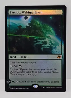 Evendo, Waking Haven - Stamped Promo Foil - Edge of Eternities Mythic Land - Image 1