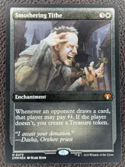 MtG Magic Smothering Tithe Foil Etched Mythic Rare CMM #473 Commander Masters x1 - Image 1