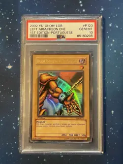 YuGiOh 2002 Left Arm Of The Forbidden One 1st Edition LDB-P123 Portuguese PSA 10 - Image 1