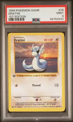 1999 POKEMON BASE SET 1ST EDITION #26 DRATINI PSA 9 - Image 1
