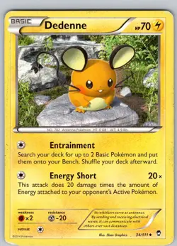 Pokemon TCG Dedenne XY Furious Fists 34/111 Regular Uncommon Card Played MP-LP - Image 1