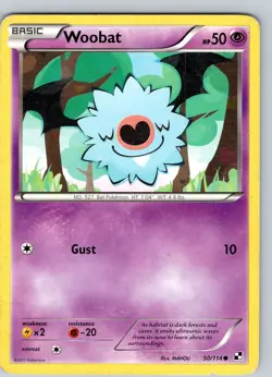Pokemon TCG Woobat Black & White Base Set 50/114 Regular Common Card Played MP - Image 1