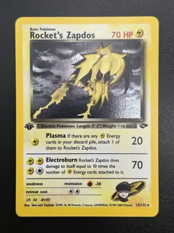 ROCKET’S ZAPDOS Pokemon Card - WOTC - 1st Edition - Gym Challenge 15/132 NM (A) - Image 2