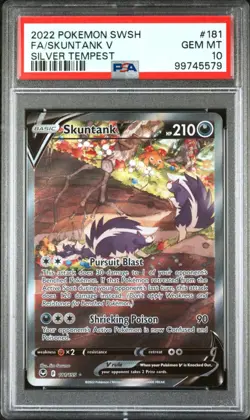 Pokemon TCG Skuntank V 181/195 Silver Tempest Alt Art Ultra Rare Card - PSA 10 - Image 1