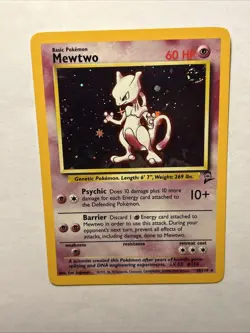 2000 Pokemon TCG MEWTWO 10/130 Base Set 2 Holo Rare Card Vintage WOTC NEAR MINT - Image 3