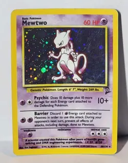 Pokemon TCG Mewtwo 10/102 Base Set 2 Holo Rare Card 1999 Unlimited - Image 1