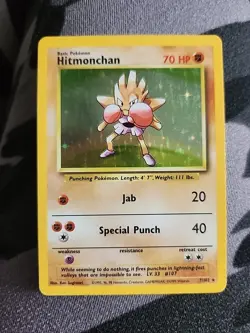 Pokemon TCG Hitmonchan Base Set Holo Unlimited Rare Card 7/102 Vintage 1999 WOTC - Image 1