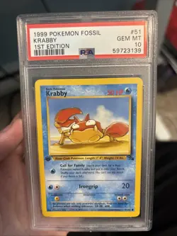 PSA 10 1999 First Edition Fossil Pokemon Krabby 51/62 - Image 1