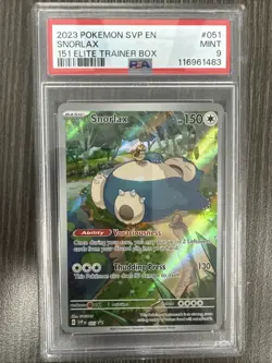 Pokemon Snorlax 051 PSA 9 Mint 151 Elite Trainer Box Promo SVP en 2023 - Image 1