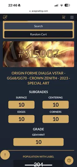 (289349) Origin Forme Dialga VSTAR GG68/GG70 Ace 10 Crown Zenith Pokemon TCG - Image 2