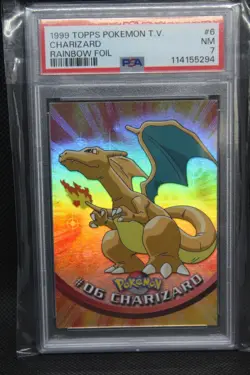 1999 TOPPS POKEMON TV RAINBOW FOIL #6 CHARIZARD PSA 7 NM - Image 1