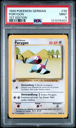 1999 Pokemon GERMAN 1st Edition Base Set Porygon 39/102 PSA 9 MINT - Image 1