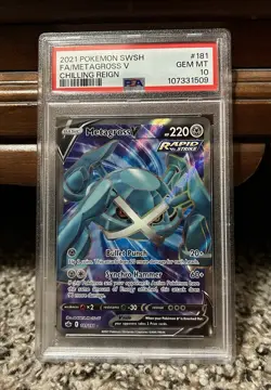 2021 Pokemon SWSH Chilling Reign #181 Full Art Metagross V PSA 10 Card GEM MINT! - Image 1