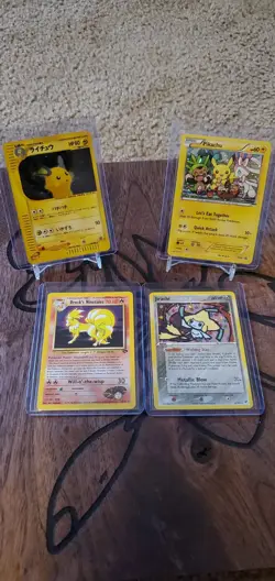 4 Vintage Pokemon Card Lot Pikachu Raichu Brock's Ninetails Jirachi - Image 1