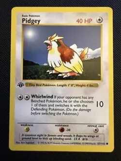 PIDGEY Pokemon Card - WOTC - 1st Edition - Base Set - Shadowless - 57/102 - NM - Image 1