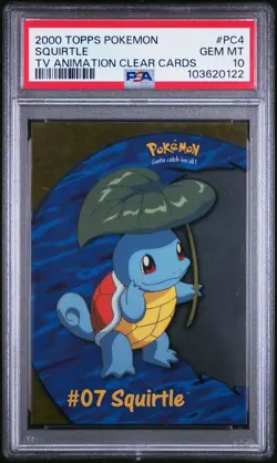 2000 TOPPS POKEMON TV ANIMATION CLEAR CARDS #PC4 SQUIRTLE PSA 10 - Image 1