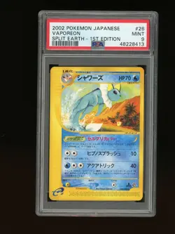 Pokemon PSA 9 MINT Vaporeon 1st ED Japanese Skyridge Split Earth NH Card #26 - Image 1