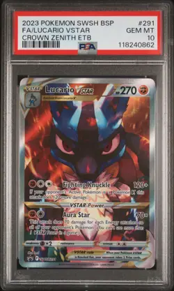 2023 POKEMON SWSH BLACK STAR PROMO #291 FULL ART/LUCARIO VSTAR PSA 10 - Image 1