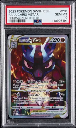2023 POKEMON SWSH BLACK STAR PROMO #291 FULL ART/LUCARIO VSTAR PSA 10 - Image 1