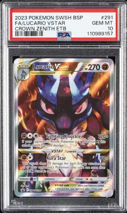 2023 POKEMON SWSH BLACK STAR PROMO #291 FULL ART/LUCARIO VSTAR PSA 10 - Image 1