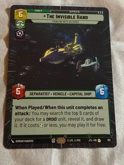 STAR WARS UNLIMITED JTL THE INVISIBLE HAND Hyperspace Rare Card NM - Image 1