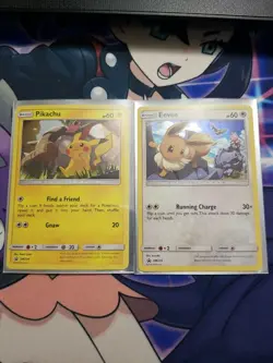 PROMO HOLO Pikachu + Eevee SM234 SM235 Pokemon Black Star Holographic Rare - LP - Image 1