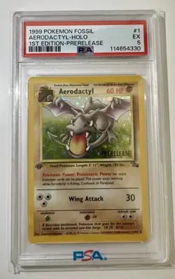 Aerodactyl - Holo - 1999 Pokemon Fossil - 1st Edition 1/62-Prerelease PSA 5 EX - Image 1