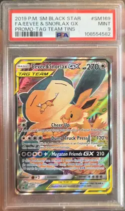 Pokemon Eevee & Snorlax GX SM169 Tag Team Tins Promo Holo PSA 9 Mint - Image 1