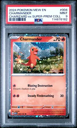 2024 POKEMON MEW EN-151 CHARIZARD EX SUPER-PREM COLL #004 CHARMANDER PSA 9 - Image 1