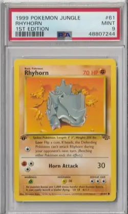 1999 Pokemon Jungle 1st Edition Rhyhorn #61 - PSA 9 MINT! - Image 1
