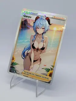 CUSTOM Full Art Trainer Holo Pokemon Card - Ganyu - Sexy Genshin Waifu card - - Image 1