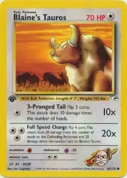 Blaine's Tauros 64/132 1st Edition Gym Heroes Pokemon Card - Image 1