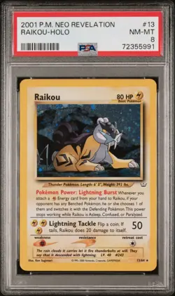 2001 Pokemon Neo Revelation Raikou Holo Unlimited #13/64 PSA 8 NM-MT - Image 1