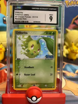 2005 Chikorita 51/115 EX Unseen Forces Reverse Holo Pokemon Card CGC 9 MINT - Image 1
