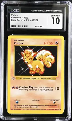 CGC 10 Vulpix 1999 Base Set 1st Edition Shadowless 68/102 Pokemon Card psa - Image 1