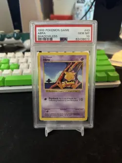 PSA 10 GEM MINT 1999 Pokemon Base Set Shadowless Abra # 43/102 - Image 1