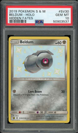 2019 Pokemon Sun & Moon Hidden Fates Holo Shiny Beldum #SV30 PSA 10 GEM MINT - Image 1