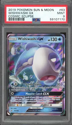 2019 Pokemon Sun & Moon Cosmic Eclipse Wishiwashi GX #63 PSA 9 MINT - Image 1