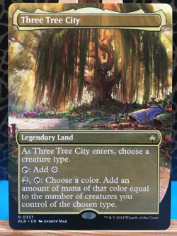 MTG - Three Tree City. Bloomburrow. Borderless - Rare Legendary Land. Spring. - Image 1