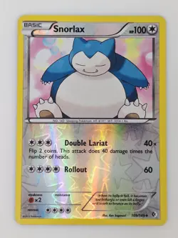 Snorlax Pokemon Card Reverse Holo 109/149 BW Boundaries Crossed TGC EN-LP 2012 - Image 1