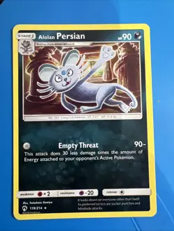 Pokemon Card Alolan Persian Lost Thunder Rare 119/214 Near Mint TCG - Image 1
