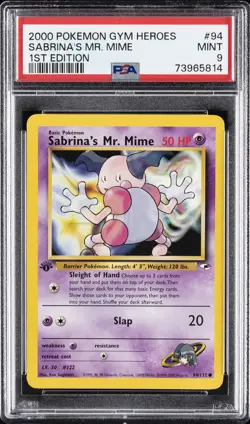 2000 POKEMON GYM HEROES 1ST ED #94 SABRINA'S MR. MIME PSA 9 - Image 1