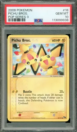 PSA 10 GEM MT - Graded Pokemon Card Pichu Bros. 16/17 Pop Series 3 - Image 1