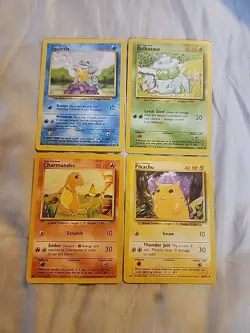 Base Set Starters - Pikachu Bulbasaur Charmander Squirtle Vintage Pokemon Cards - Image 1