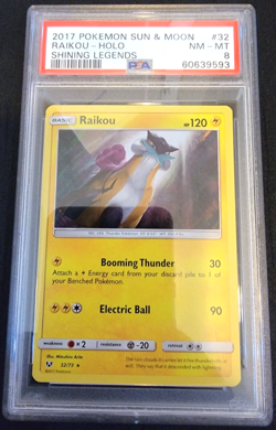 Holo Foil Raikou # 32/73 Shining Legends Set Pokemon Trading Cards PSA 8 NM-MT - Image 1