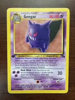 Pokemon Card Gengar 20/62 Fossil Set Non Holo Rare, Light Play, First Edition - Image 1
