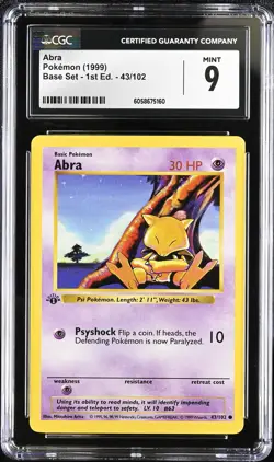 CGC 9 MINT Abra 1999 Base Set 1st Edition Shadowless 43/102 Pokemon Card psa - Image 1